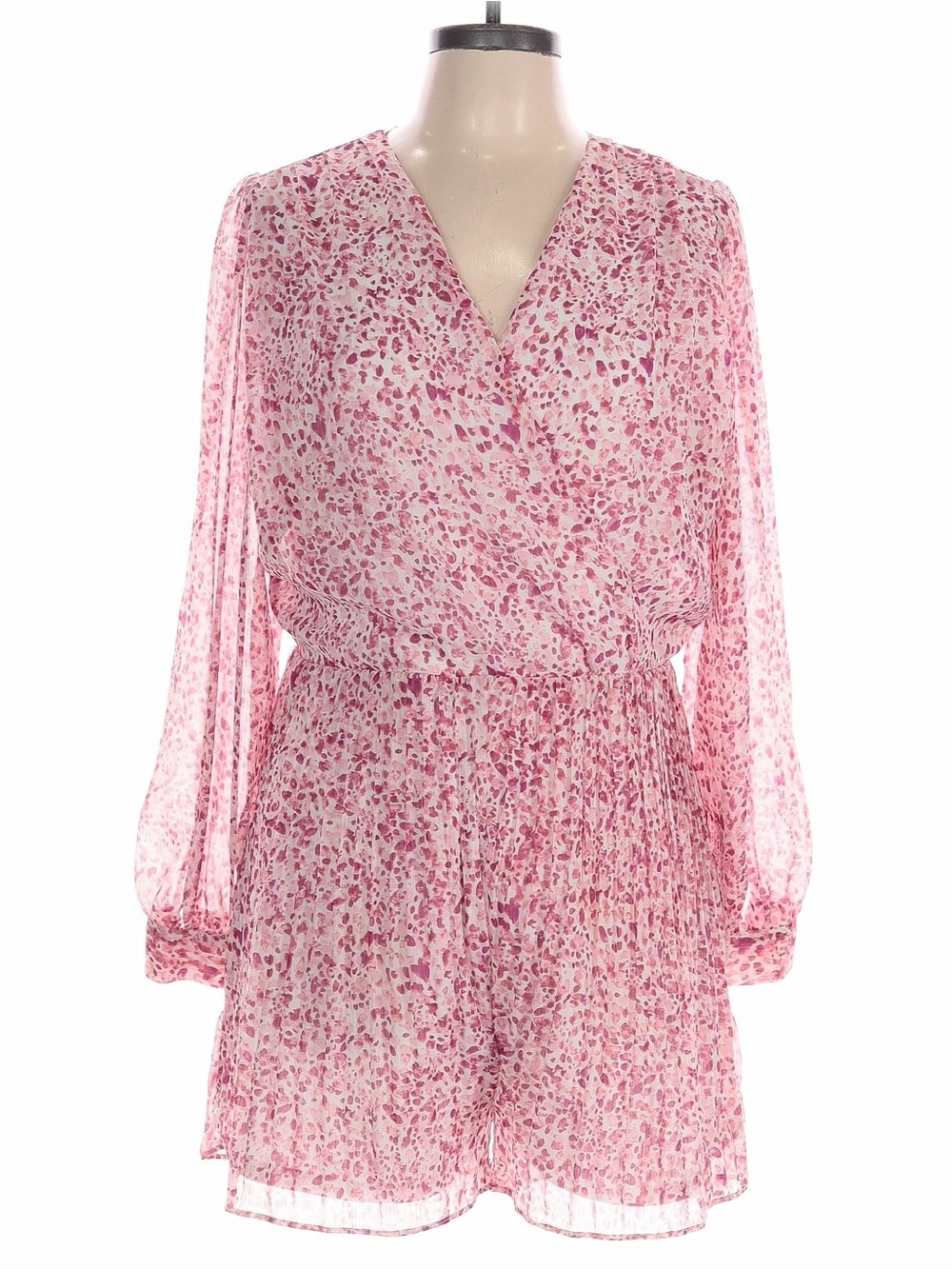 Pink Cheetah Long-Sleeve V-Neck Romper